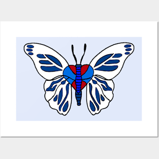 Butterfly Blue and white Posters and Art